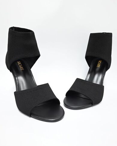 Peep Toe Heels for Women Sexy 3 Inches Stiletto Heeled Sandals for Women Open Toe Wide Stretchy Knit Heel Sandal Booties Slip On Comfortable Dressy Shoes for Prom, Party and Work in Saudi Arabia