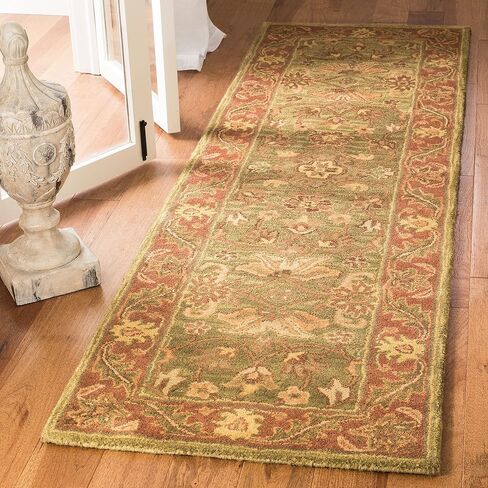 مجموعة SAFAVIEH Golden Jaipur مقاس 2'3" x 12' أخضر / صدئ GJ250A سجادة عداء تقليدية مصنوعة يدويًا من الصوف الفاخر in Saudi Arabia
