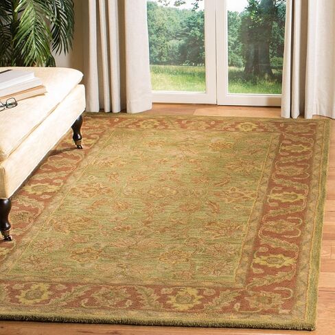 مجموعة SAFAVIEH Golden Jaipur مقاس 2'3" x 12' أخضر / صدئ GJ250A سجادة عداء تقليدية مصنوعة يدويًا من الصوف الفاخر in Saudi Arabia