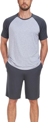COLORFULLEAF Mens Pajamas Set Shorts and Shirt Bamboo Sleepwear Summer Nightwear Lightweight Sleep Sets S-XL in Saudi Arabia
