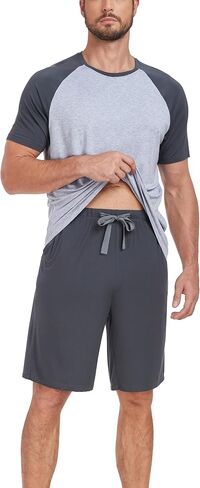 COLORFULLEAF Mens Pajamas Set Shorts and Shirt Bamboo Sleepwear Summer Nightwear Lightweight Sleep Sets S-XL in Saudi Arabia