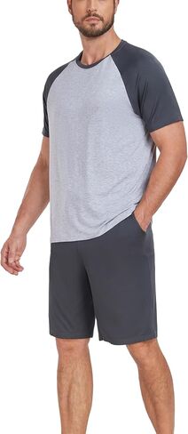 COLORFULLEAF Mens Pajamas Set Shorts and Shirt Bamboo Sleepwear Summer Nightwear Lightweight Sleep Sets S-XL in Saudi Arabia