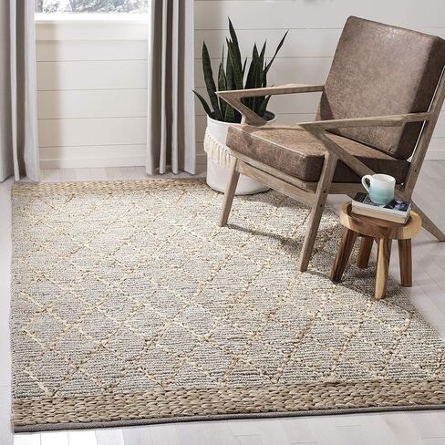 SAFAVIEH Natural Fiber Collection Runner Rug - 2'6" x 12', Light Blue, Handmade Boho Moroccan Trellis Jute, Ideal for High Traffic Areas in Living Room, Bedroom (NF951L) in Saudi Arabia