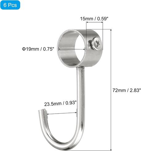 uxcell 6Pcs Pipe Rod Hooks, Stainless Steel 22mm/0.87" Inner Dia Adjustable Rod Closet Rod Hooks Coat Hook for Wardrobe Hanging Pots, Black in Saudi Arabia