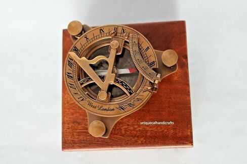 3" Nautical Brass Sundial Compass with Wood Box Antique Finish Handmade Compass for Camping & Hiking Collectible Item in Saudi Arabia
