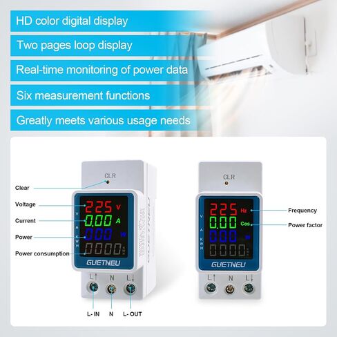Digital Display Energy Meter Energy Tester Electricity Usage Monitor AC Rail-Mounted Meter GT2P-UID, AC 80~270V, 0~100A, 50/60Hz. Used to Measure AC Voltage, Current and Energy Consumption in Saudi Arabia