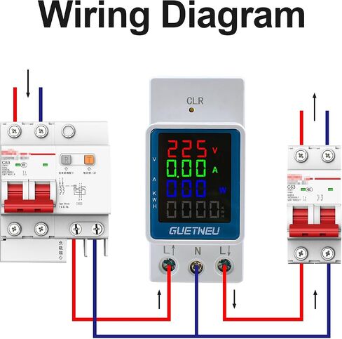 Digital Display Energy Meter Energy Tester Electricity Usage Monitor AC Rail-Mounted Meter GT2P-UID, AC 80~270V, 0~100A, 50/60Hz. Used to Measure AC Voltage, Current and Energy Consumption in Saudi Arabia
