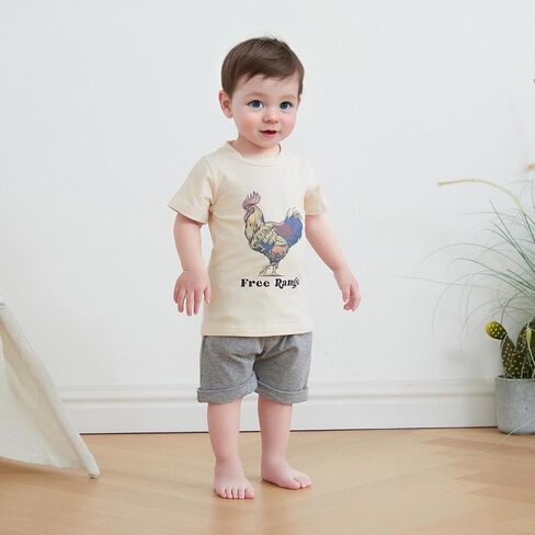 Western Baby Boy Summer Clothes Cow/Chicken/Horse Print Short Sleeve T-Shirt Shorts Toddler Cowboy Outfit in Saudi Arabia