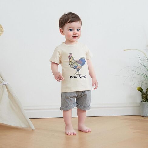 Western Baby Boy Summer Clothes Cow/Chicken/Horse Print Short Sleeve T-Shirt Shorts Toddler Cowboy Outfit in Saudi Arabia