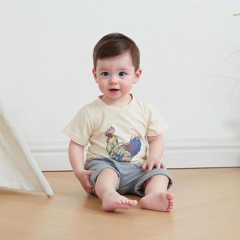Western Baby Boy Summer Clothes Cow/Chicken/Horse Print Short Sleeve T-Shirt Shorts Toddler Cowboy Outfit in Saudi Arabia