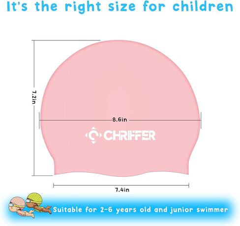 قبعات سباحة للأطفال من Chriffer للفتيات ذات الشعر الطويل، قبعات سباحة للأطفال من سن 3 إلى 6 سنوات، قبعة سباحة للأولاد، قبعة سباحة للفتيات، قبعة سباحة للأطفال للأولاد من السيليكون المطاطي - وردي in Kuwait