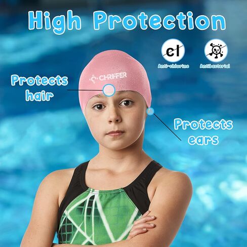 قبعات سباحة للأطفال من Chriffer للفتيات ذات الشعر الطويل، قبعات سباحة للأطفال من سن 3 إلى 6 سنوات، قبعة سباحة للأولاد، قبعة سباحة للفتيات، قبعة سباحة للأطفال للأولاد من السيليكون المطاطي - وردي in Kuwait