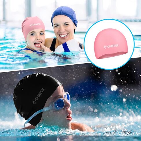 قبعات سباحة للأطفال من Chriffer للفتيات ذات الشعر الطويل، قبعات سباحة للأطفال من سن 3 إلى 6 سنوات، قبعة سباحة للأولاد، قبعة سباحة للفتيات، قبعة سباحة للأطفال للأولاد من السيليكون المطاطي - وردي in Kuwait