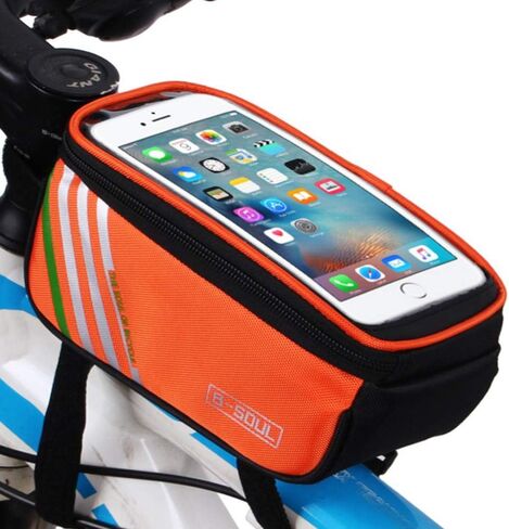 CoverON Bike Phone Mount Bag, Cycling Waterproof Front Frame Top Tube Handlebar Touch Screen Holder Bicycle Pouch Case for iPhone/Samsung/Android - Orange in Saudi Arabia