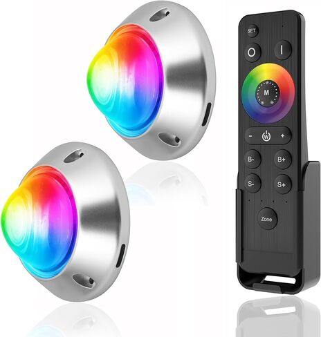 HUSUKU GT6 أضواء حوض القارب تحت الماء، 2x6000LM، زاوية شعاع 60 درجة، 12 فولت RGB 60 وات IP68 مقاومة للماء، جسم معدني بالكامل، مجموعة لاسلكية ومزامنة لرسو السفن/البحرية/القارب/عائم/صيد الأسماك، حامل سطحي in Kuwait