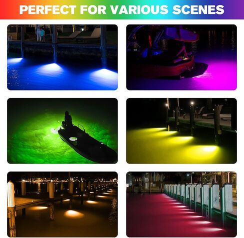 HUSUKU GT6 أضواء حوض القارب تحت الماء، 2x6000LM، زاوية شعاع 60 درجة، 12 فولت RGB 60 وات IP68 مقاومة للماء، جسم معدني بالكامل، مجموعة لاسلكية ومزامنة لرسو السفن/البحرية/القارب/عائم/صيد الأسماك، حامل سطحي in Kuwait