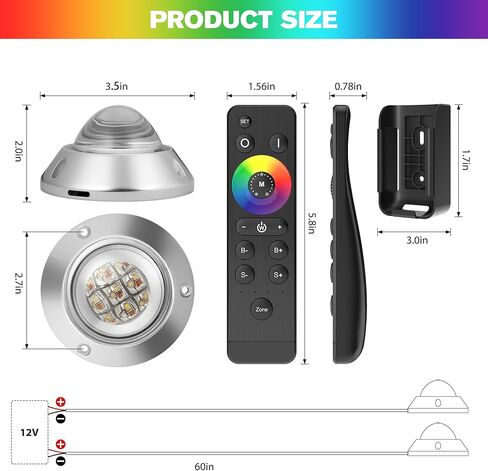 HUSUKU GT6 أضواء حوض القارب تحت الماء، 2x6000LM، زاوية شعاع 60 درجة، 12 فولت RGB 60 وات IP68 مقاومة للماء، جسم معدني بالكامل، مجموعة لاسلكية ومزامنة لرسو السفن/البحرية/القارب/عائم/صيد الأسماك، حامل سطحي in Kuwait