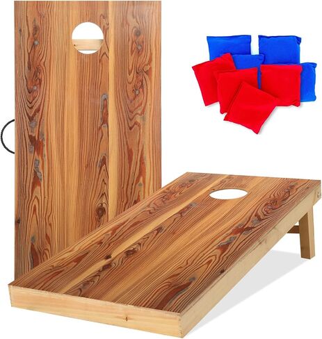 Solid Wood Regulation Size Cornhole Set Portable Bean Bags Toss Game with Durable Wood Grain Printed Surface and Underneath for Indoor and Outdoor in Saudi Arabia