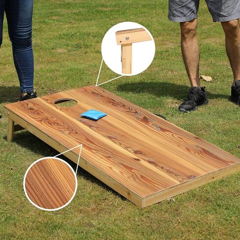 Solid Wood Regulation Size Cornhole Set Portable Bean Bags Toss Game with Durable Wood Grain Printed Surface and Underneath for Indoor and Outdoor in Saudi Arabia