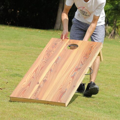 Solid Wood Regulation Size Cornhole Set Portable Bean Bags Toss Game with Durable Wood Grain Printed Surface and Underneath for Indoor and Outdoor in Saudi Arabia
