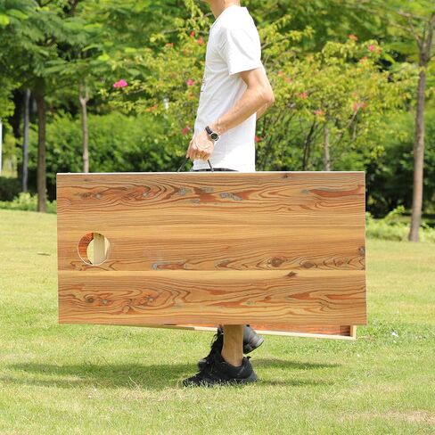 Solid Wood Regulation Size Cornhole Set Portable Bean Bags Toss Game with Durable Wood Grain Printed Surface and Underneath for Indoor and Outdoor in Saudi Arabia