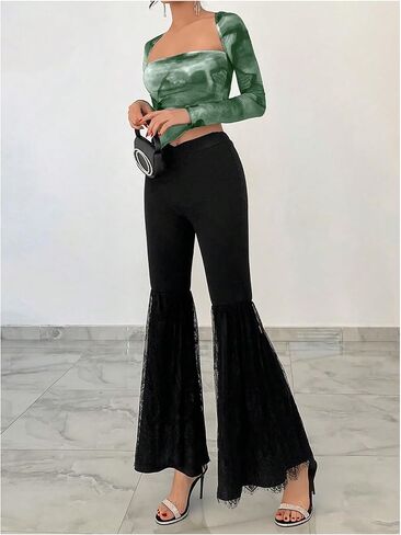 SOLY HUX Women's Tie Dye Tees Long Sleeve Square Neck T-Shirt Asymmetrical Y2k Going Out Crop Tops in Kuwait