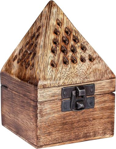 Wooden Classic Pyramid Dhoop Incense Burner with Base Square and Top Cone Shape | Wooden Incense Cone Burner Box Temple Shape, Home Office Decor 3x4.5 Inch in Saudi Arabia