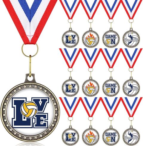 12 قطعة من ميداليات جوائز الكرة الطائرة اللينة الرياضية مع أشرطة للرقبة، ميداليات جوائز كبيرة للحفلات الرياضية هدية للفتيات والأولاد، 5 سم (الكرة الطائرة) in Kuwait