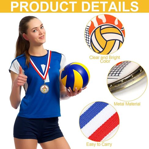 12 قطعة من ميداليات جوائز الكرة الطائرة اللينة الرياضية مع أشرطة للرقبة، ميداليات جوائز كبيرة للحفلات الرياضية هدية للفتيات والأولاد، 5 سم (الكرة الطائرة) in Kuwait