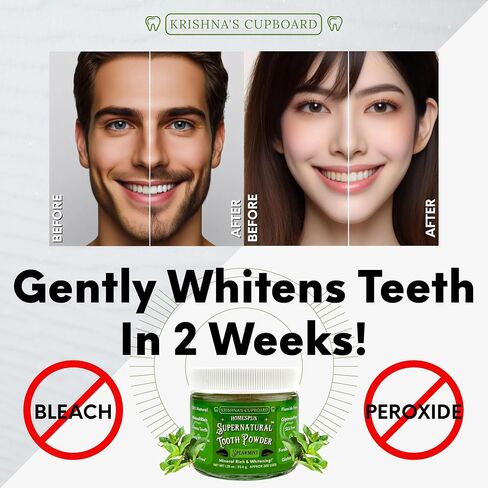 Krishna's Cupboard Supernatural Organic Tooth Cleaning Powder, All Natural, Stain Remover, Remineralizing & Teeth Whitening, Fluoride Free Vegan Sensitive Teeth Powdered Toothpaste, Spearmint 1.25 oz in Saudi Arabia