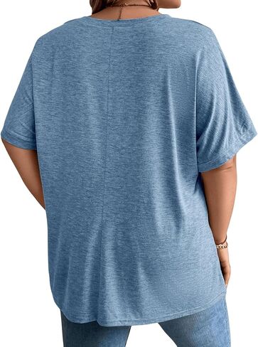OYOANGLE Women's Plus Size Short Sleeve Round Neck Pocket Tee Shirt Basic Solid Loose Tunic Tops in Saudi Arabia