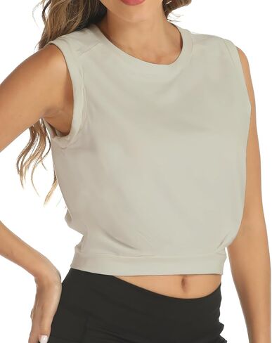 ARRIVE GUIDE Crop Top Athletic Shirts for Women Cute Irregular Collar Sleeveless Yoga Tops Running Gym Workout Shirts in Saudi Arabia