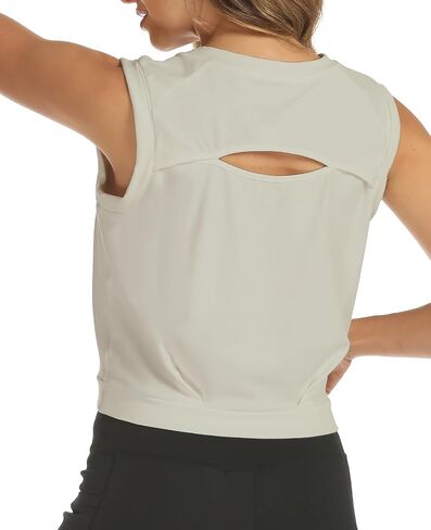 ARRIVE GUIDE Crop Top Athletic Shirts for Women Cute Irregular Collar Sleeveless Yoga Tops Running Gym Workout Shirts in Saudi Arabia