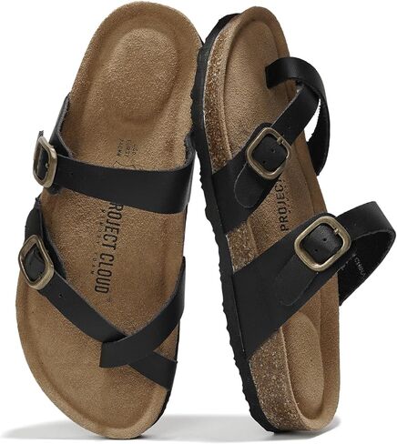 Summer Sandals Women Genuine Leather Slides for women 100% Natural Cork Footbed Womens Slides w/Straps Womens Sandals Comfortable Spring break outfit Women Footwear (Lian) in Kuwait