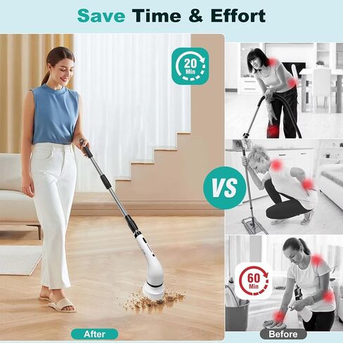 Electric Spin Scrubber: Cordless Shower Scrub Brush, 8 Replaceable Brush Heads, Electric Cleaning Brush for Bathroom, Tile Tub, Car, Sink, Floor, Window in Saudi Arabia