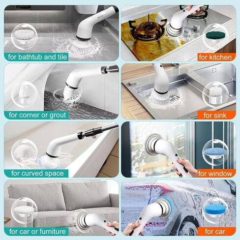 Electric Spin Scrubber: Cordless Shower Scrub Brush, 8 Replaceable Brush Heads, Electric Cleaning Brush for Bathroom, Tile Tub, Car, Sink, Floor, Window in Saudi Arabia