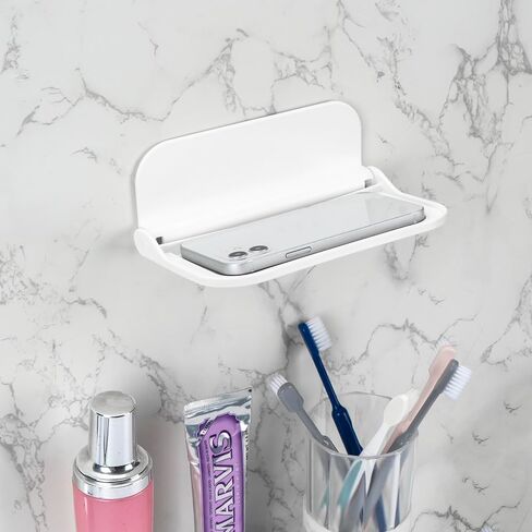 JANKOW 2PCs Foldable Plastic Floating Shelf Stick on Wall, White Floating Shelves Wall Mounted Set of 2, Hanging Shelves for Bedroom, Gaming Room, Living Room, Bathroom, Office (small) in Saudi Arabia