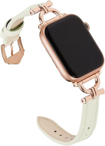 Genuine Leather Band Compatible with Apple Watch Women 38mm 40mm 41mm, Designer Slim Leather Strap with D-Shape Rose Gold Metal Buckle for iWatch Series 9 8 SE 7 6 5 4 3 2 1, Black in Kuwait