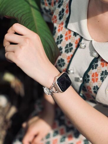 Genuine Leather Band Compatible with Apple Watch Women 38mm 40mm 41mm, Designer Slim Leather Strap with D-Shape Rose Gold Metal Buckle for iWatch Series 9 8 SE 7 6 5 4 3 2 1, Black in Kuwait