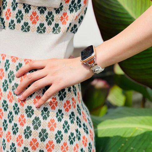 Genuine Leather Band Compatible with Apple Watch Women 38mm 40mm 41mm, Designer Slim Leather Strap with D-Shape Rose Gold Metal Buckle for iWatch Series 9 8 SE 7 6 5 4 3 2 1, Black in Kuwait