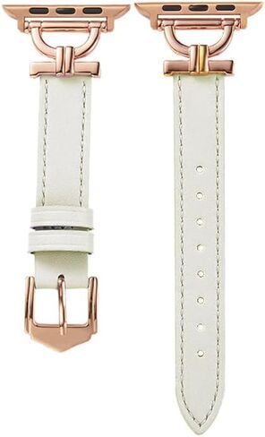 Genuine Leather Band Compatible with Apple Watch Women 38mm 40mm 41mm, Designer Slim Leather Strap with D-Shape Rose Gold Metal Buckle for iWatch Series 9 8 SE 7 6 5 4 3 2 1, Black in Kuwait