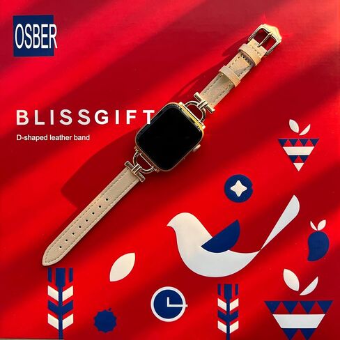 Genuine Leather Band Compatible with Apple Watch Women 38mm 40mm 41mm, Designer Slim Leather Strap with D-Shape Rose Gold Metal Buckle for iWatch Series 9 8 SE 7 6 5 4 3 2 1, Black in Kuwait