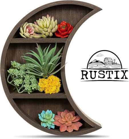 رف قمر هلالي بني ريفي من RUSTIX - أرفف عائمة معلقة على الحائط لعرض الزيوت العطرية أو حامل كريستال - ديكور حضانة بوهو السماوية على شكل مرحلة القمر - ديكور غرفة ساحرة قوطية in Kuwait