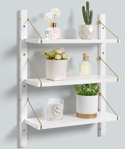 أرفف حائط Afuly 3 طبقات، أرفف حائط حمام عائمة قابلة للتعديل، أرفف كتب عائمة من الذهب الأبيض للجدار، غرفة النوم، غرفة المعيشة، المطبخ، منظم الحائط، تخزين الديكور الحديث in Kuwait