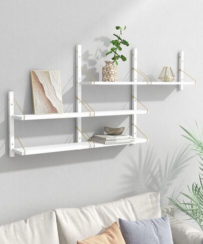 أرفف حائط Afuly 3 طبقات، أرفف حائط حمام عائمة قابلة للتعديل، أرفف كتب عائمة من الذهب الأبيض للجدار، غرفة النوم، غرفة المعيشة، المطبخ، منظم الحائط، تخزين الديكور الحديث in Kuwait