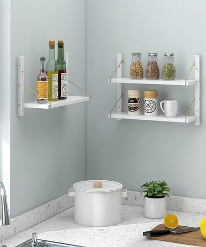 أرفف حائط Afuly 3 طبقات، أرفف حائط حمام عائمة قابلة للتعديل، أرفف كتب عائمة من الذهب الأبيض للجدار، غرفة النوم، غرفة المعيشة، المطبخ، منظم الحائط، تخزين الديكور الحديث in Kuwait