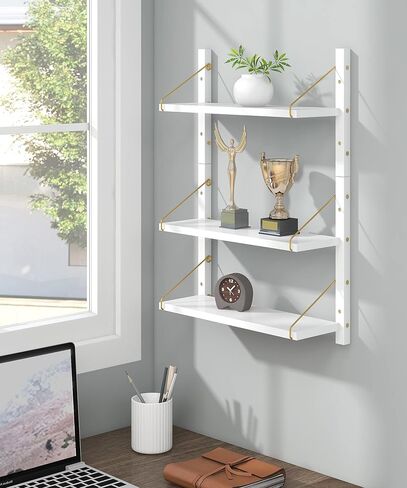 أرفف حائط Afuly 3 طبقات، أرفف حائط حمام عائمة قابلة للتعديل، أرفف كتب عائمة من الذهب الأبيض للجدار، غرفة النوم، غرفة المعيشة، المطبخ، منظم الحائط، تخزين الديكور الحديث in Kuwait