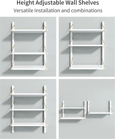أرفف حائط Afuly 3 طبقات، أرفف حائط حمام عائمة قابلة للتعديل، أرفف كتب عائمة من الذهب الأبيض للجدار، غرفة النوم، غرفة المعيشة، المطبخ، منظم الحائط، تخزين الديكور الحديث in Kuwait