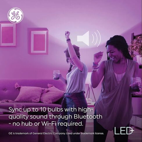 مصباح إضاءة LED بمكبر صوت متغير اللون من GE LED+ مع جهاز تحكم عن بعد، 9 وات، متعدد الألوان + أبيض ناعم، A21 (عبوة واحدة) in Saudi Arabia