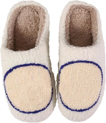 Sharlllen Smile Face Slippers للنساء والرجال، شباشب وجه سعيد ريترو مريحة من القطيفة شباشب Preppy كرتونية منفوشة وجه مبتسم لفصل الشتاء، ناعمة دافئة سهلة الارتداء، منزلقة داخلية وخارجية غير قابلة للانزلاق in Kuwait